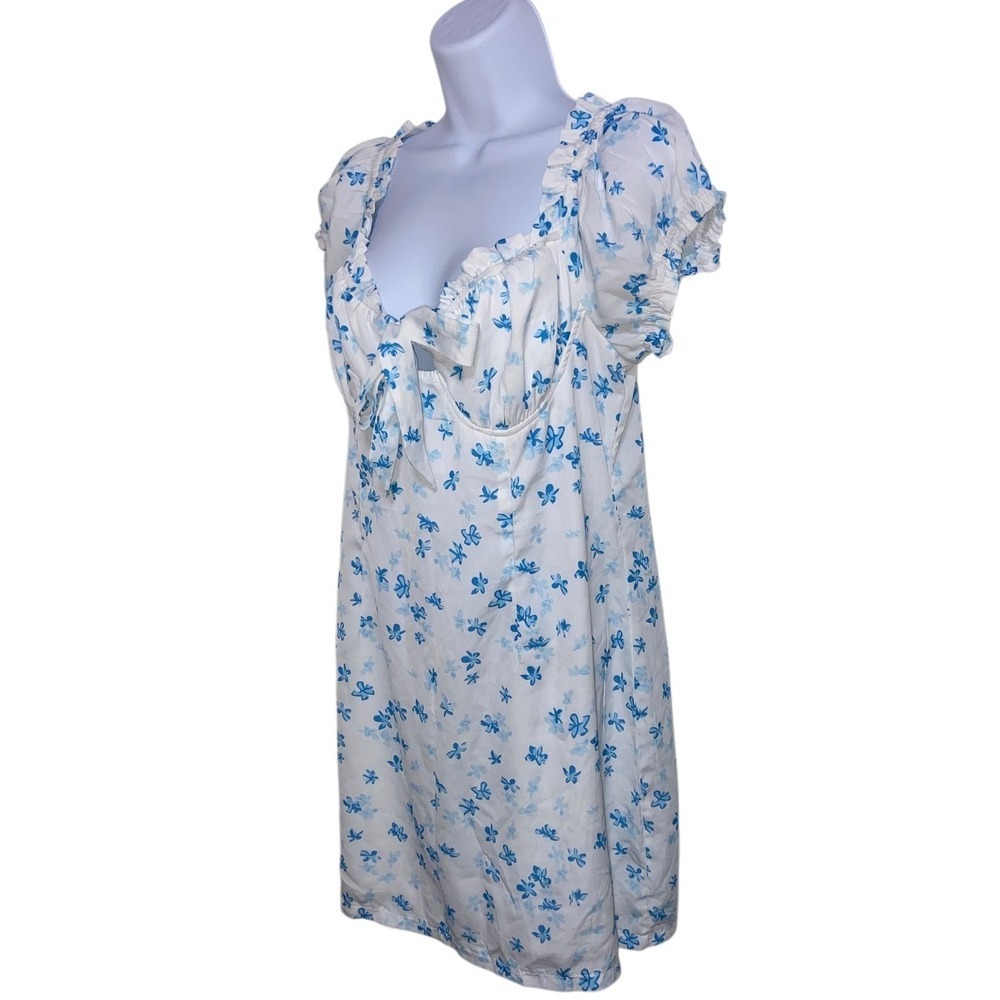 Princess Polly Floral Puff Sleeve Tie Front Mini Dress Cottagecore Coquette 12 - Picture 3 of 12